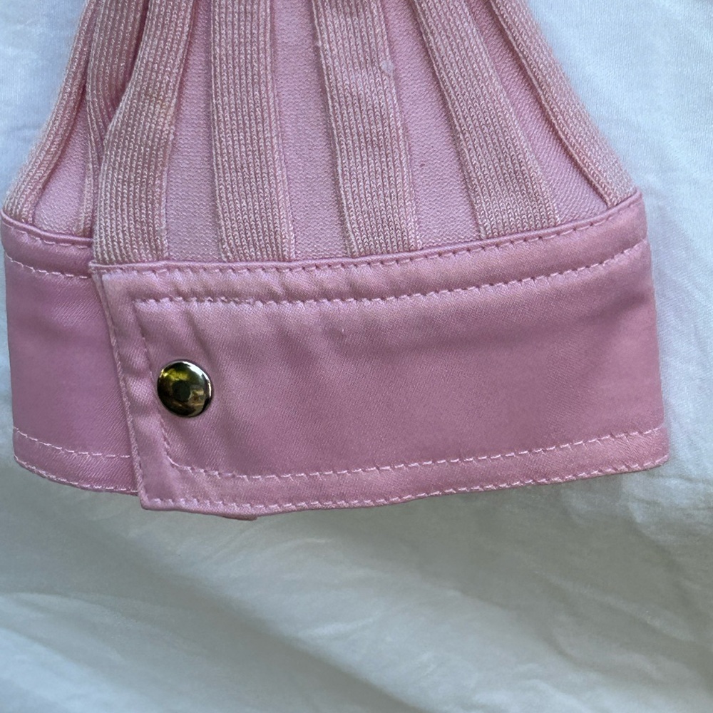 Cache Long Sleeve Silk Pink Ribbed Double Zip Shirt - Picture 12 of 12
